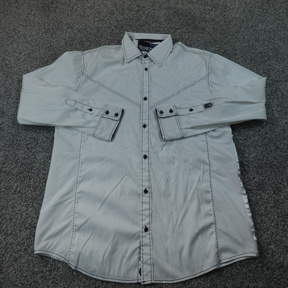 Roar Shirt Mens 3XL White Button Up Long Sleeve Jacquard Western Cyber Goth Y2K